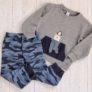3/$15🌟 Carter’s Matching Sweats Polar Bear Swimming and Blue Camo Pants Size 4T
